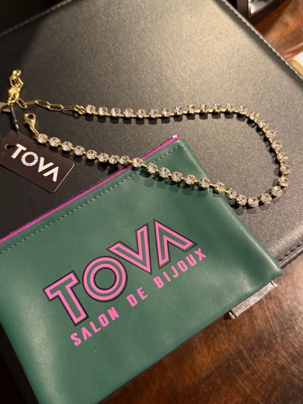 TOVA Jewelry Sarina Necklace in Antique Gold / Clear NWT